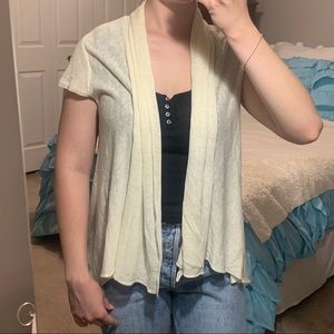 Jones New York Ivory/Cream Flowy Linen Short Sleeve Cardigan Size Medium